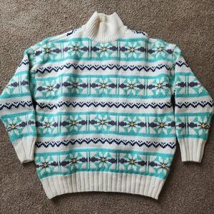 American Eagle Mock Neck Fair Isle Oversized Sweater Small EUC